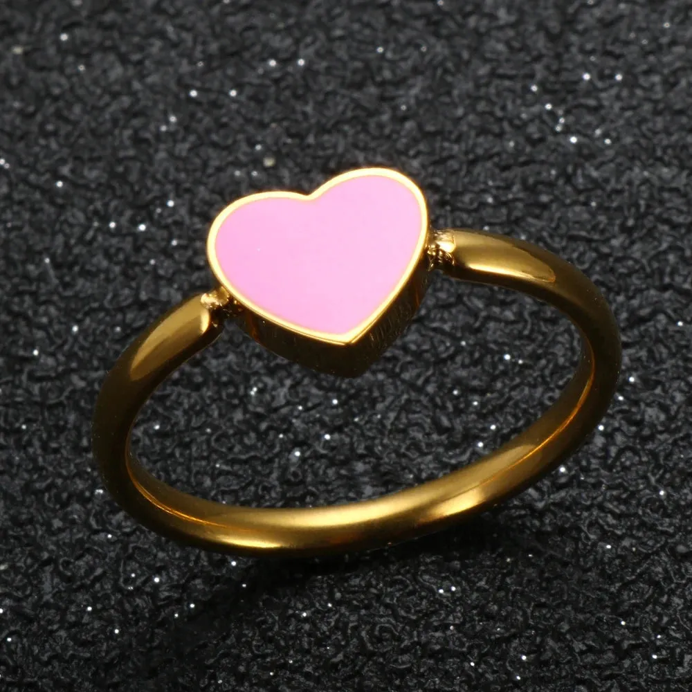 Trendy Enamel Ring Cute Love Heart Wedding Birthday Jewelry Gift
