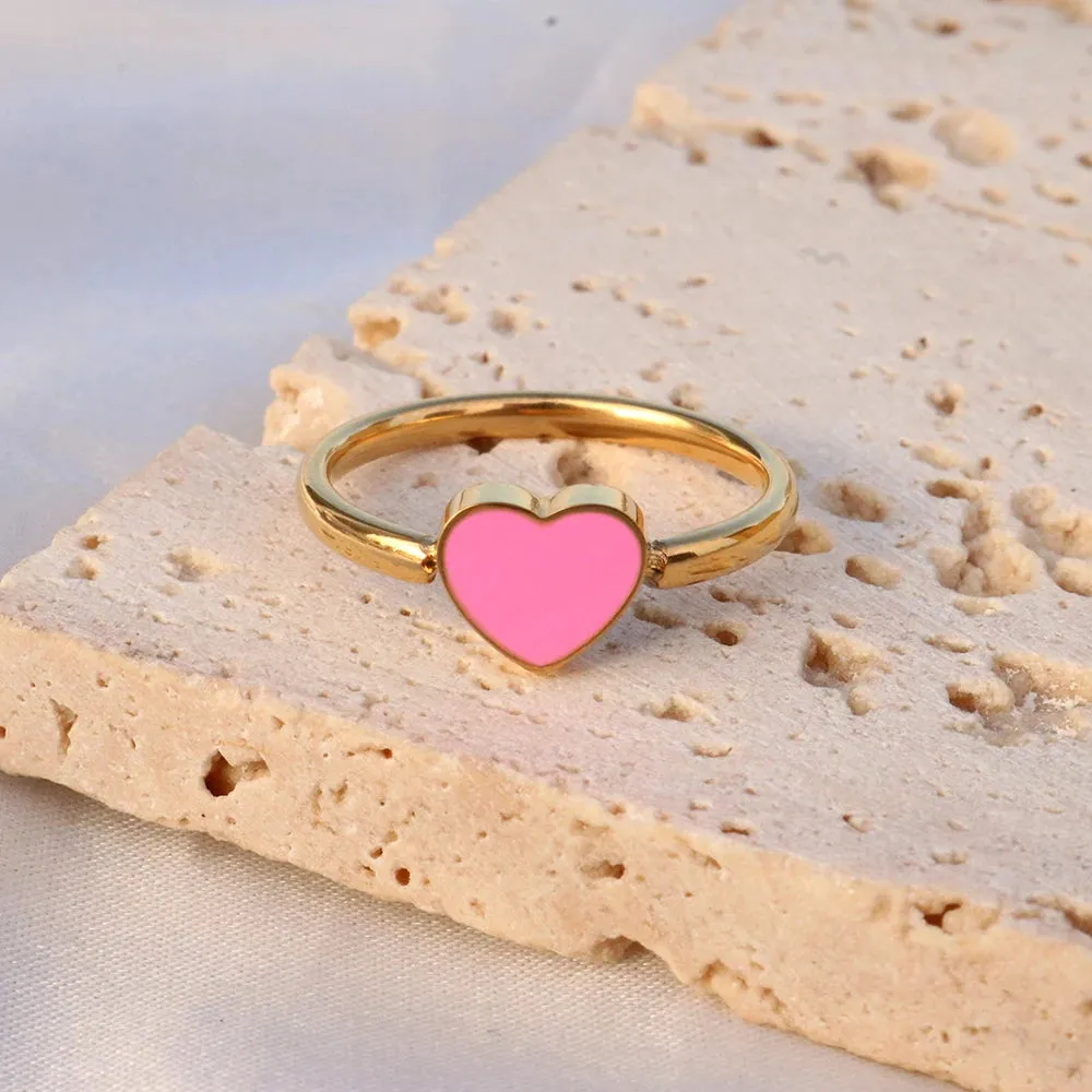 Trendy Enamel Ring Cute Love Heart Wedding Birthday Jewelry Gift