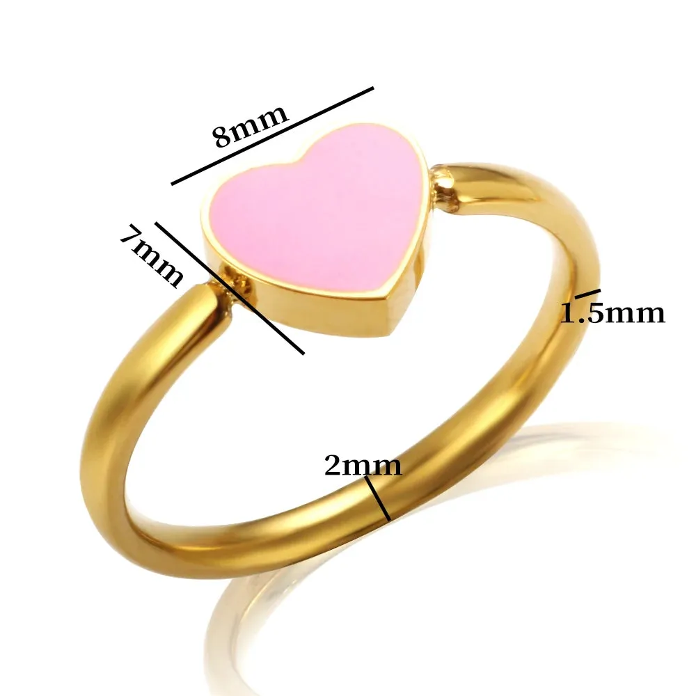 Trendy Enamel Ring Cute Love Heart Wedding Birthday Jewelry Gift
