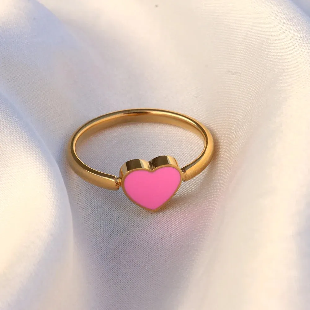 Trendy Enamel Ring Cute Love Heart Wedding Birthday Jewelry Gift