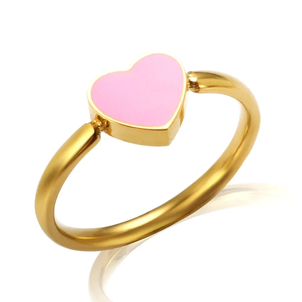 Trendy Enamel Ring Cute Love Heart Wedding Birthday Jewelry Gift