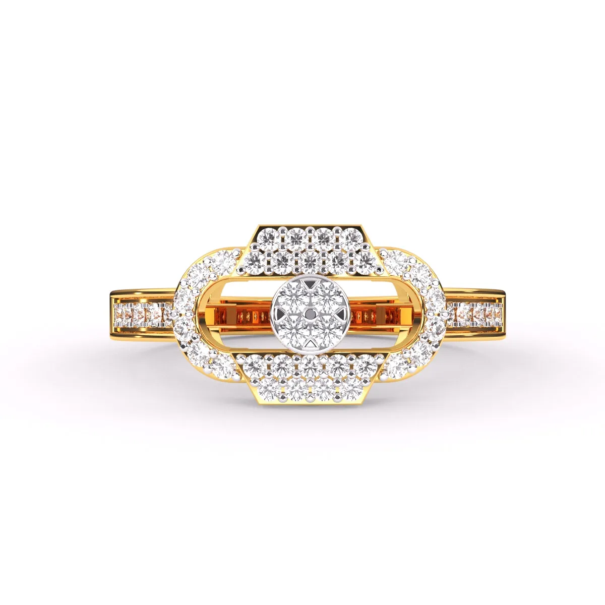 Trendy Open Cricle Diamond Gold Ring