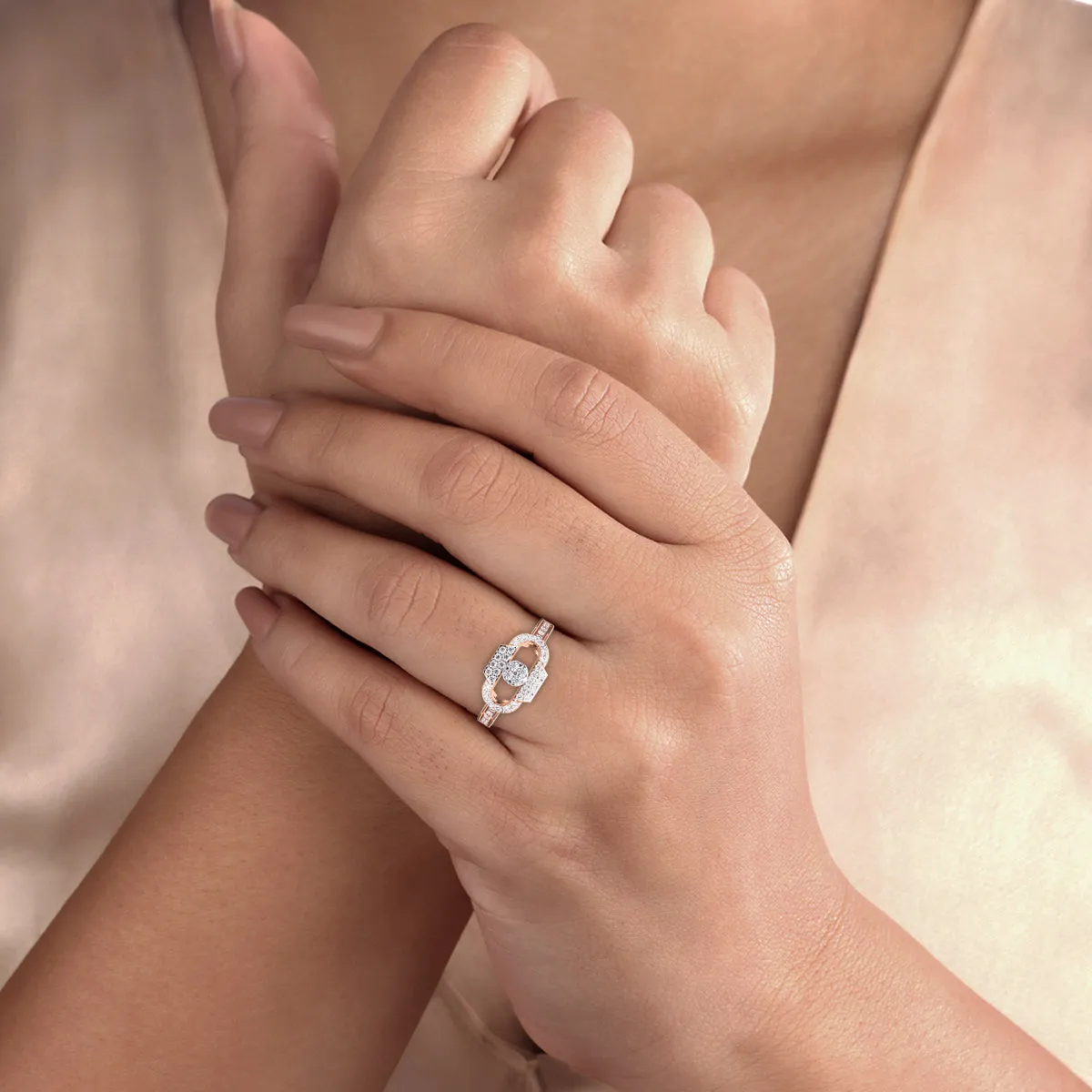Trendy Open Cricle Diamond Gold Ring