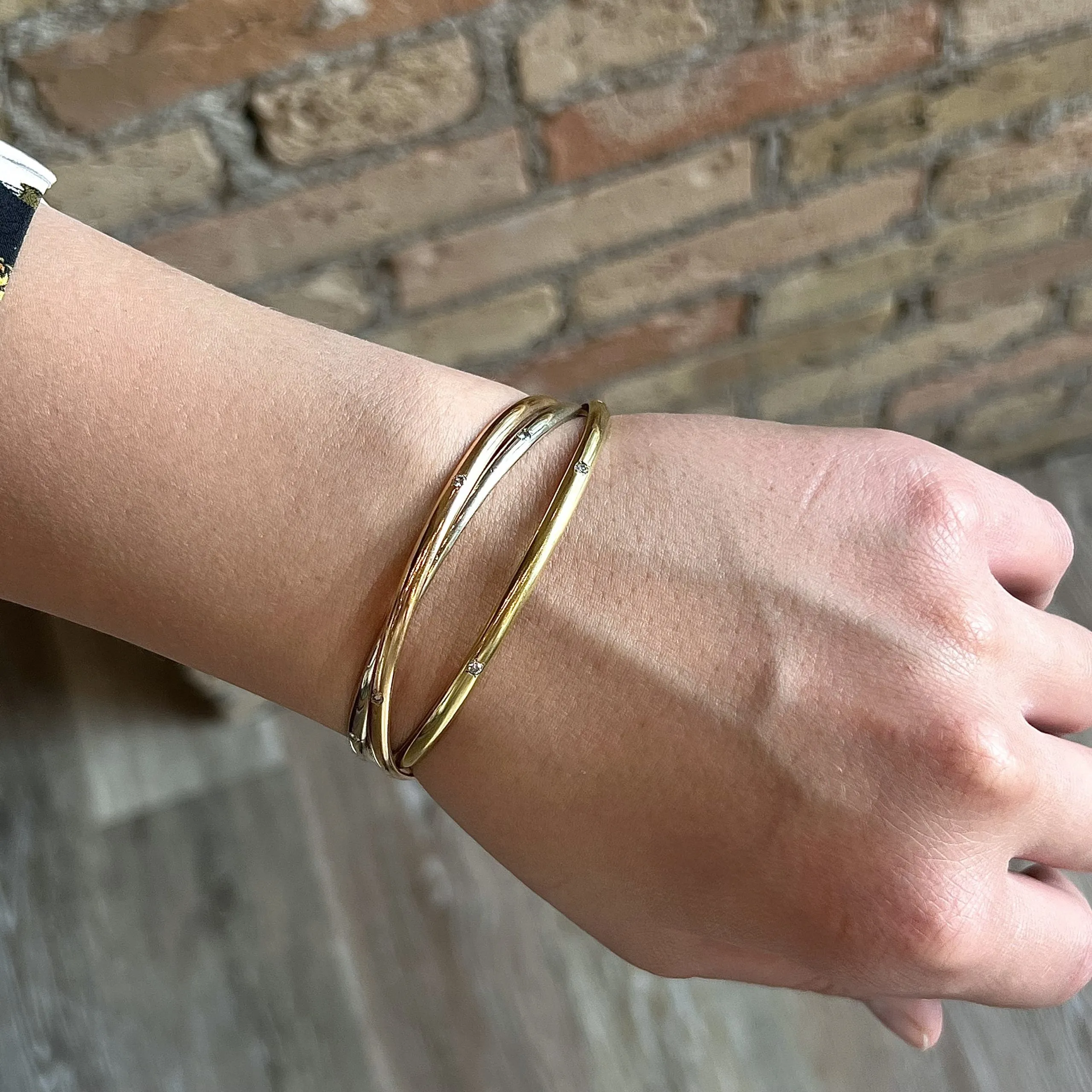 Tricolor Diamond Bangle Bracelet in 18k Gold