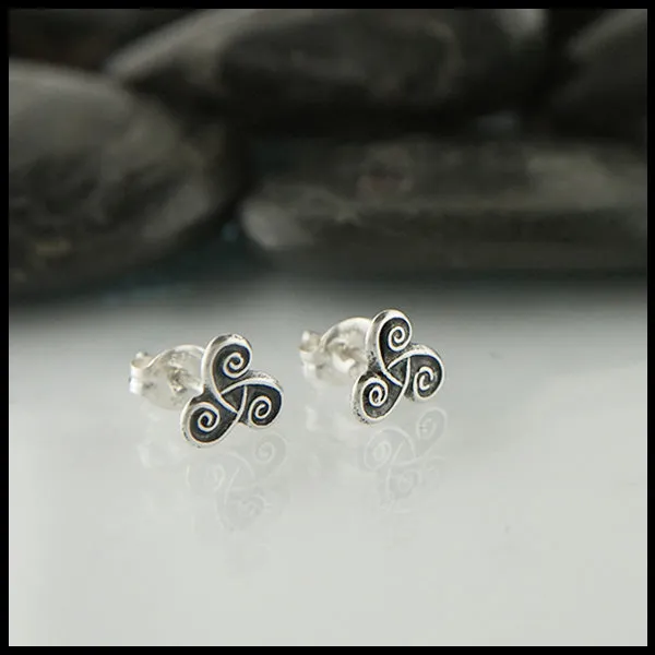 Triskele Post Earrings in Silver