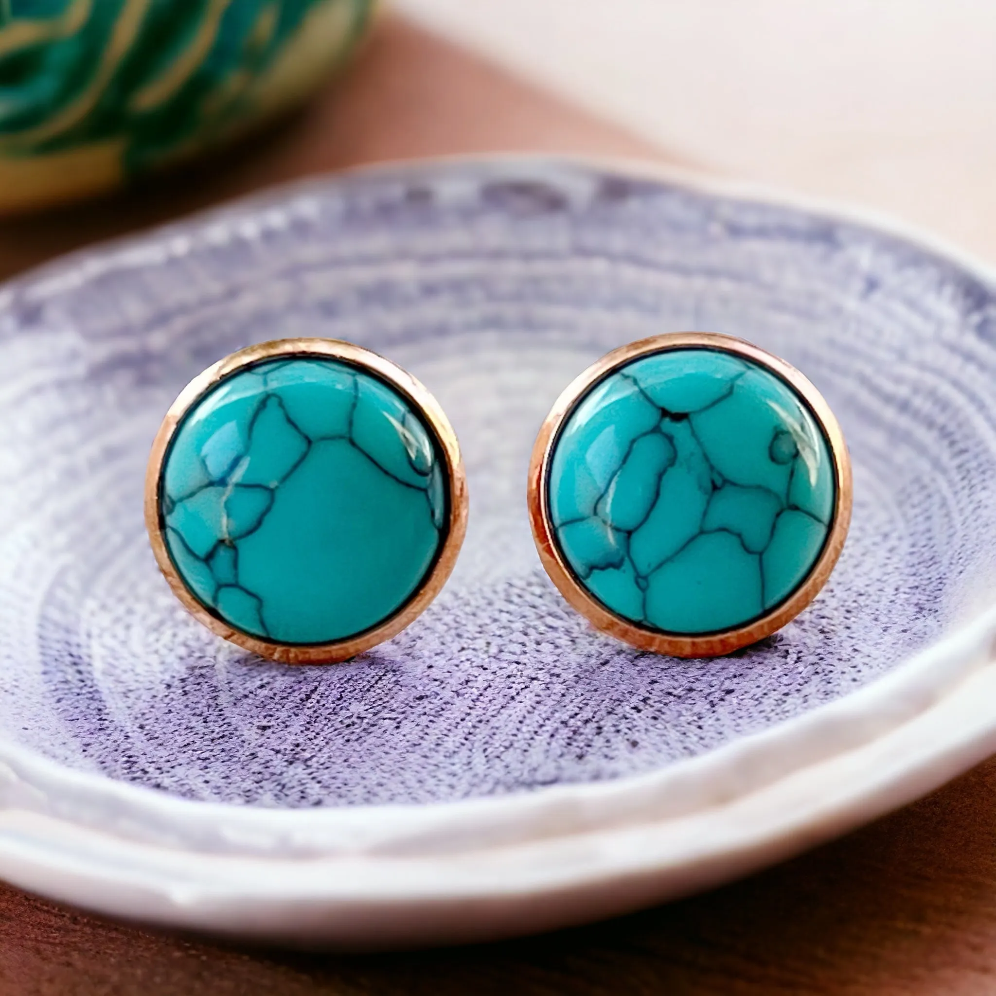 Turquoise Rose Gold Stud Earrings: Boho Western Charm for Unique Style Statements