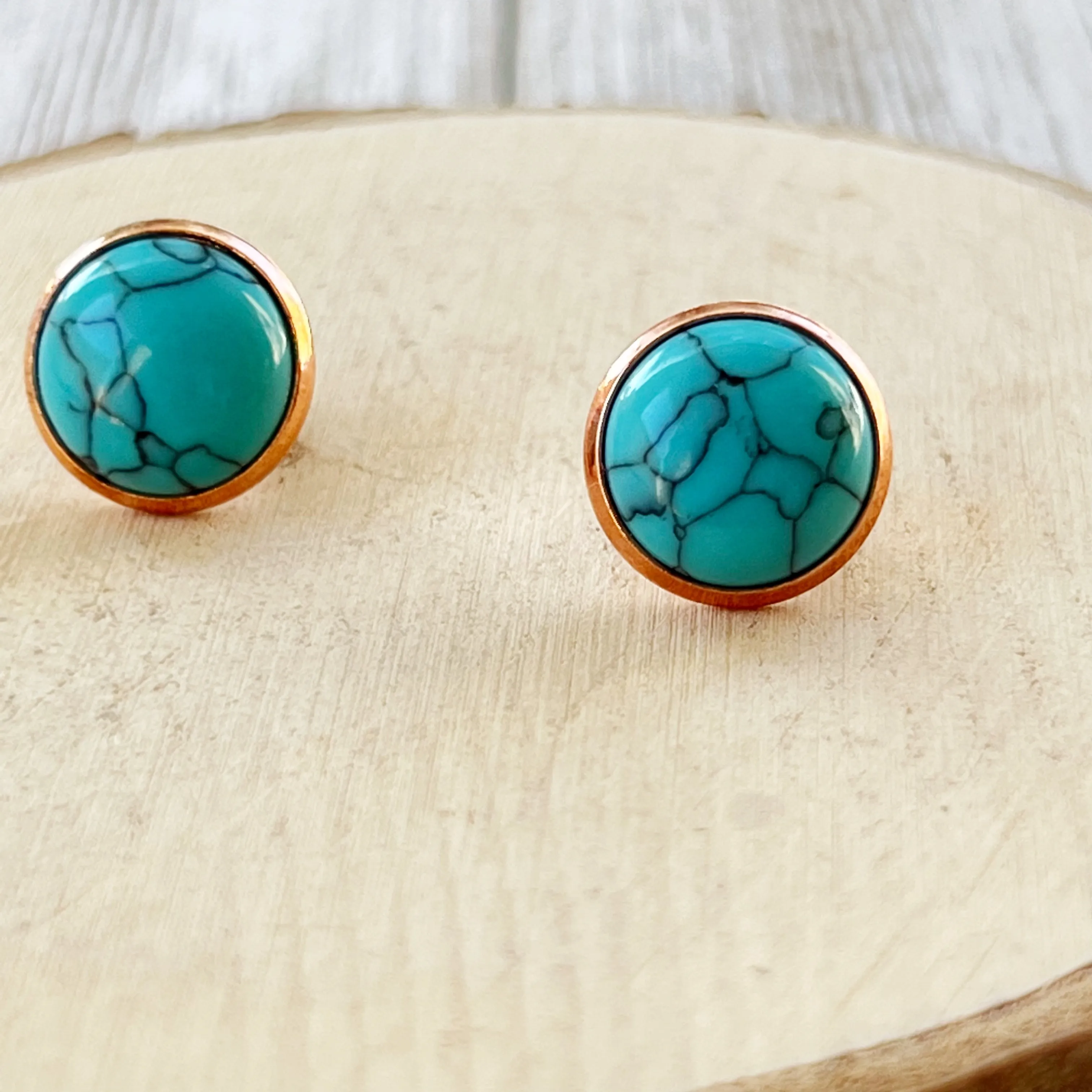 Turquoise Rose Gold Stud Earrings: Boho Western Charm for Unique Style Statements