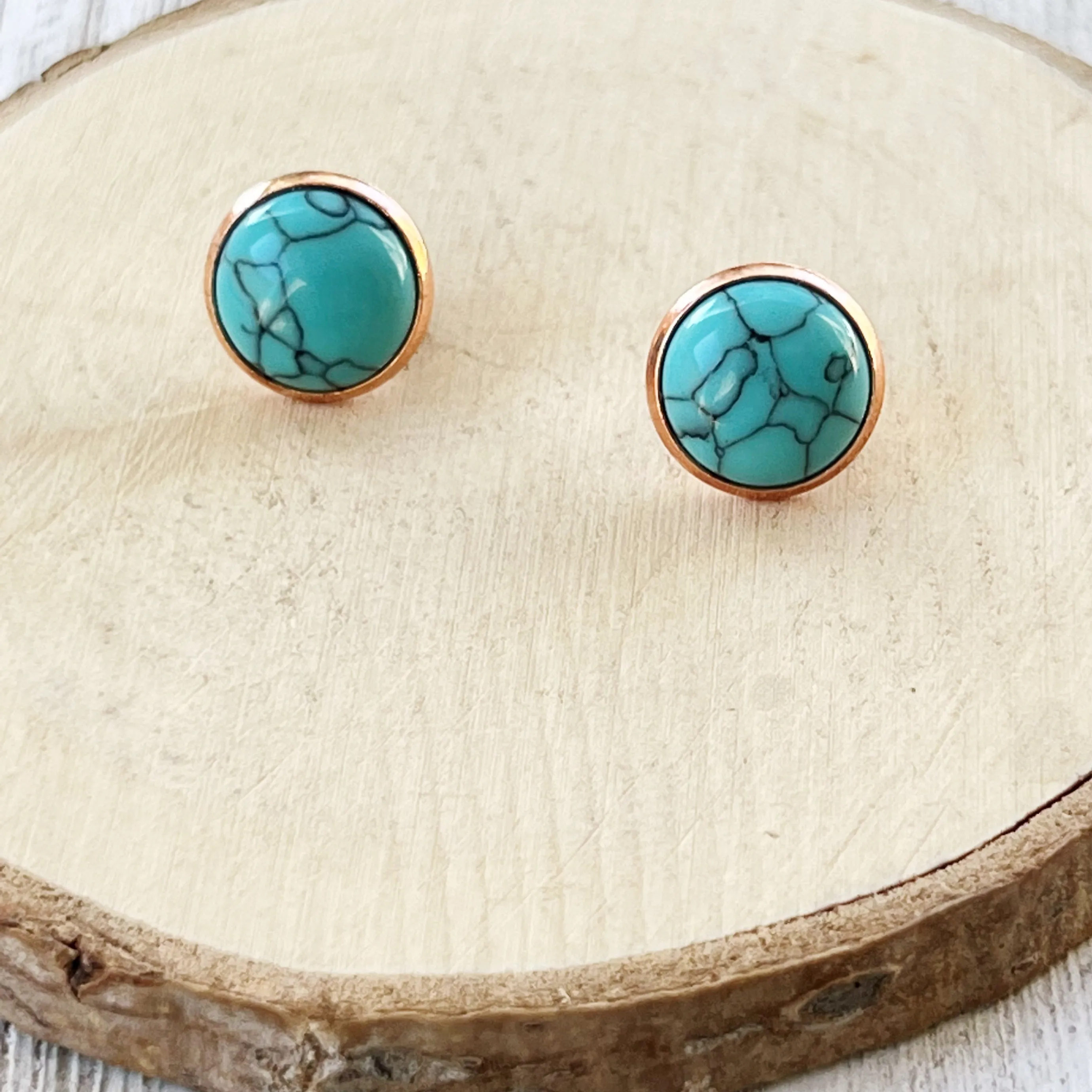Turquoise Rose Gold Stud Earrings: Boho Western Charm for Unique Style Statements