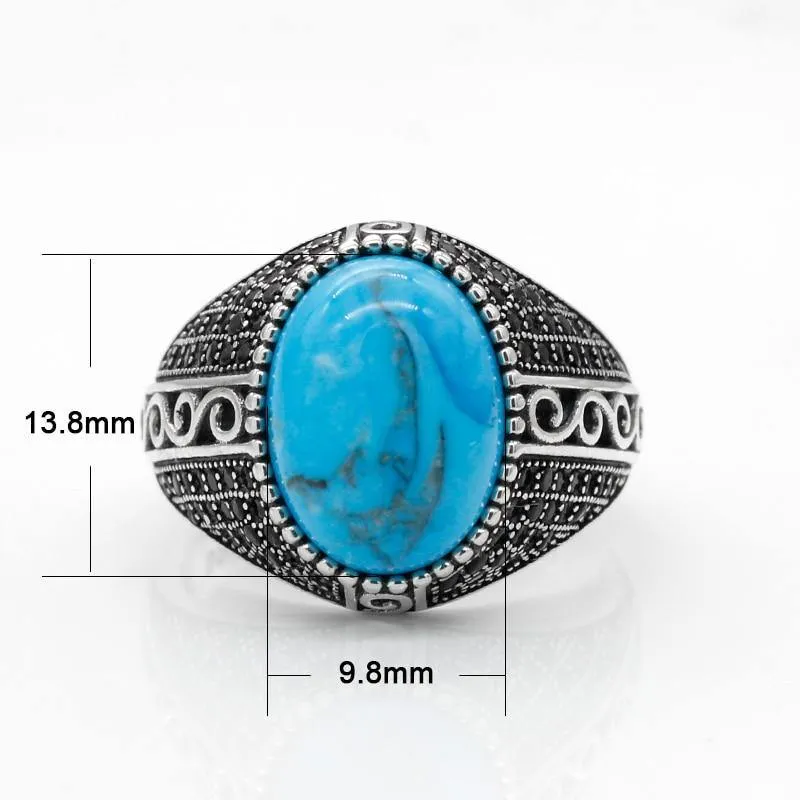 Turquoise Vintage Silver Ring with Black CZ