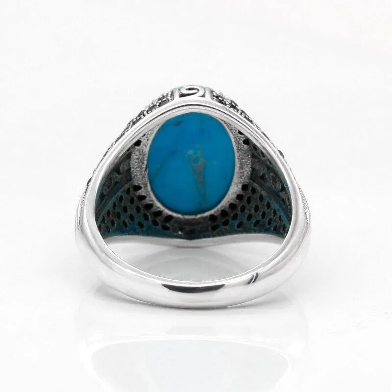 Turquoise Vintage Silver Ring with Black CZ