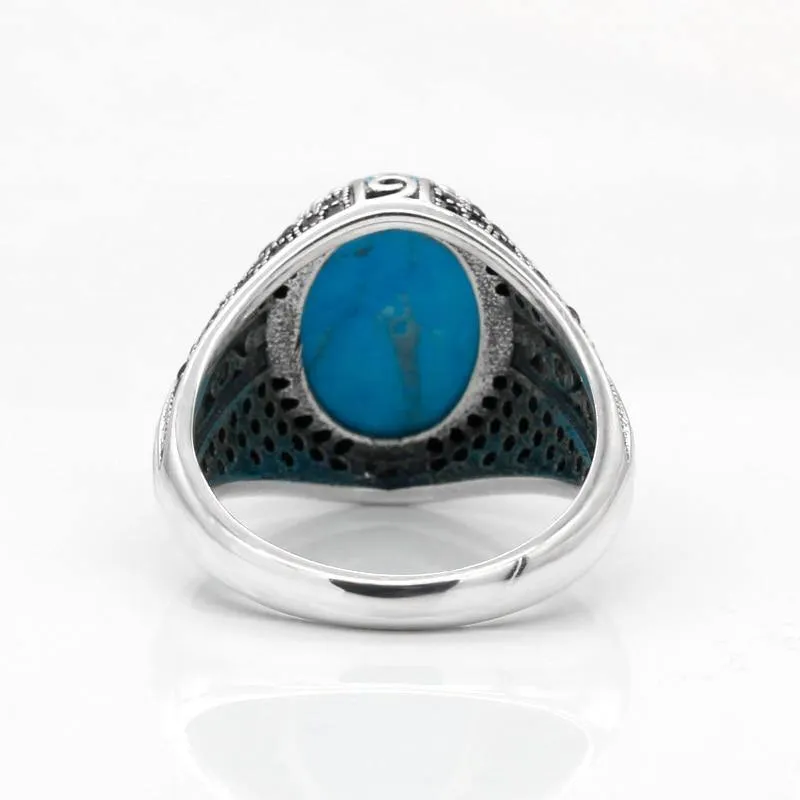 Turquoise Vintage Silver Ring with Black CZ
