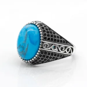 Turquoise Vintage Silver Ring with Black CZ