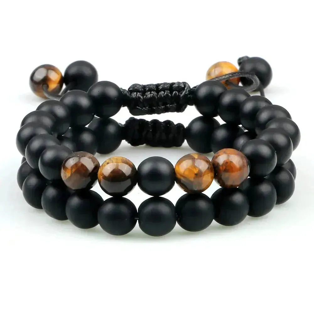 Twin Spirit Adjustable Tiger Eye & Lava Stone Bracelets - Unisex Yoga Jewelry Set