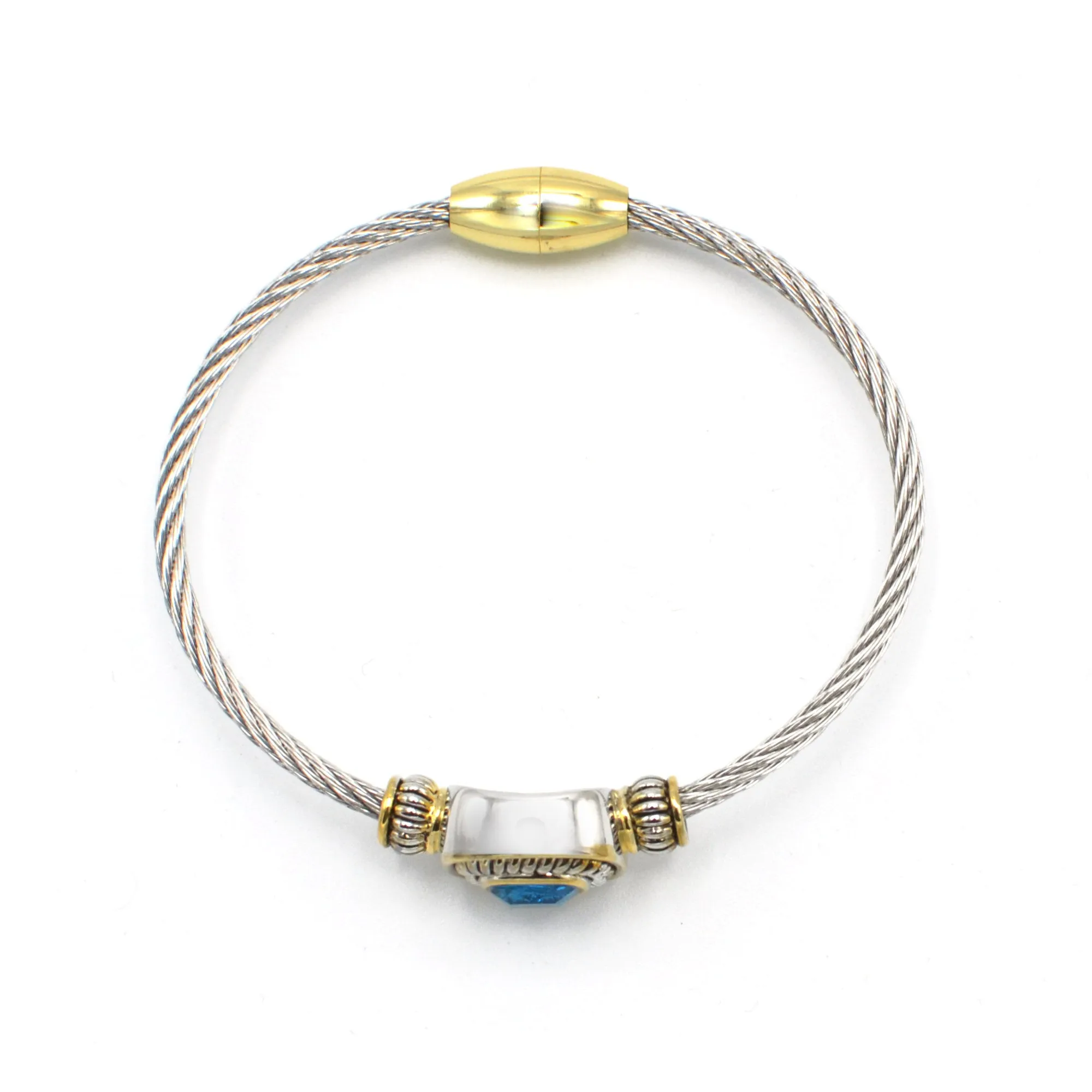 Two Tone Sapphire Crystal Classic Cable Bracelet#73014BR-SAP  ( FD3)