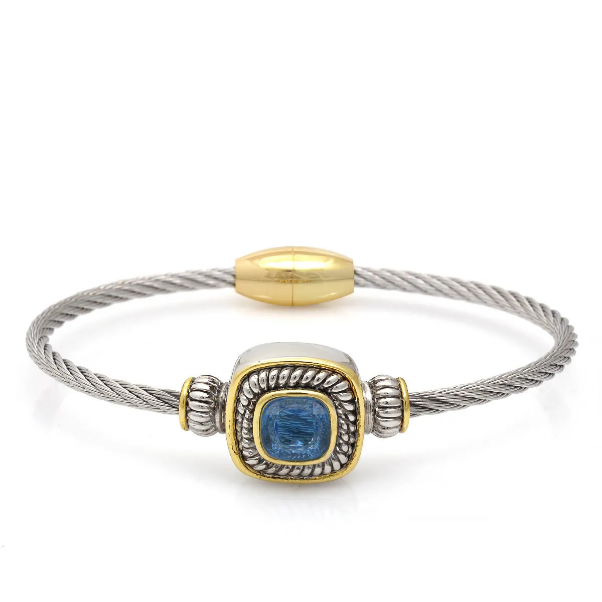 Two Tone Sapphire Crystal Classic Cable Bracelet#73014BR-SAP  ( FD3)