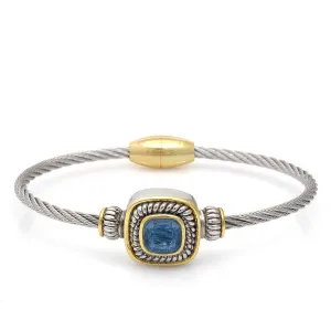 Two Tone Sapphire Crystal Classic Cable Bracelet#73014BR-SAP  ( FD3)