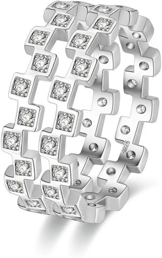 Uloveido 2pcs Cubic Zirconia Stackable Wedding Gears Rings Silver Color Jewelry for Women PJ4283