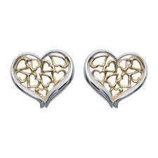 Unique & Co Silver Heart Earrings with yellow gold plating