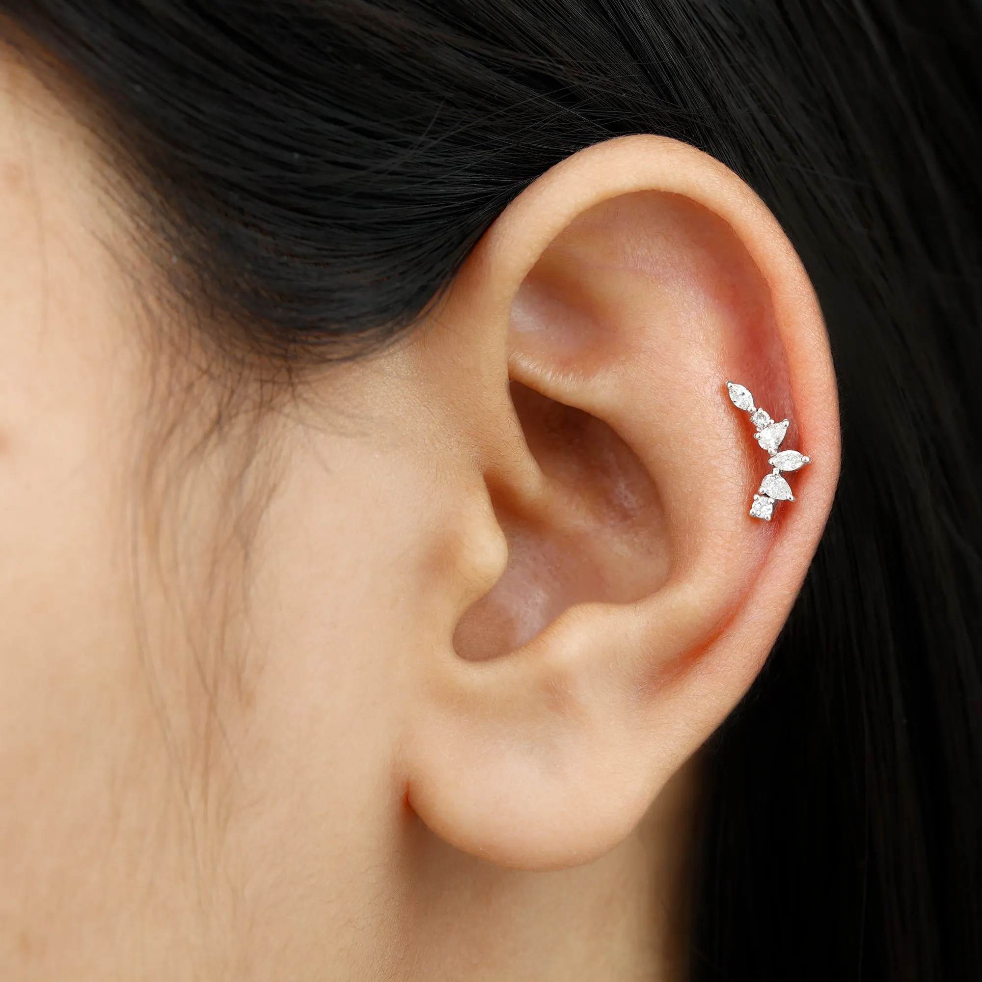 Unique Diamond Ear Crawler Earring for Helix Piercing