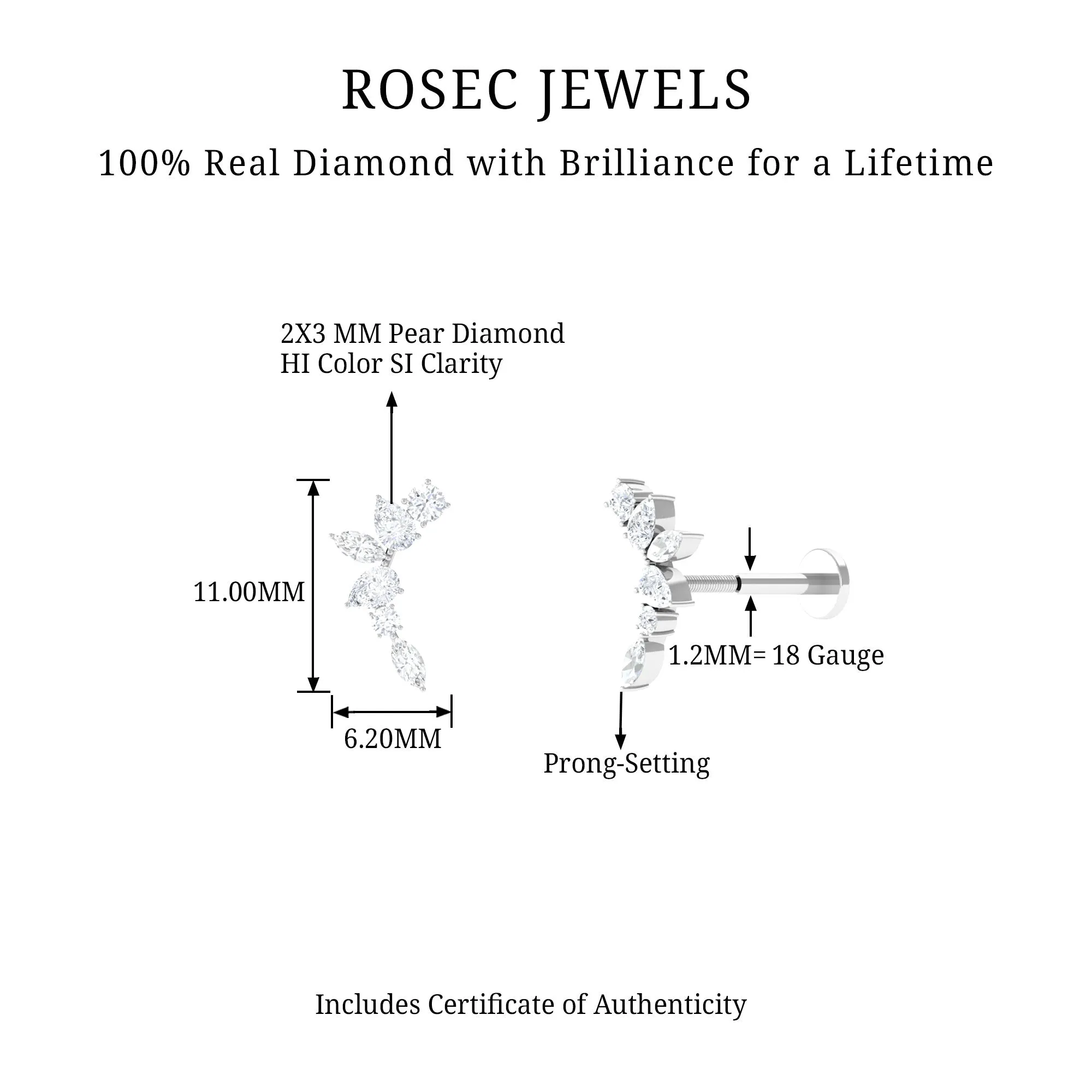 Unique Diamond Ear Crawler Earring for Helix Piercing