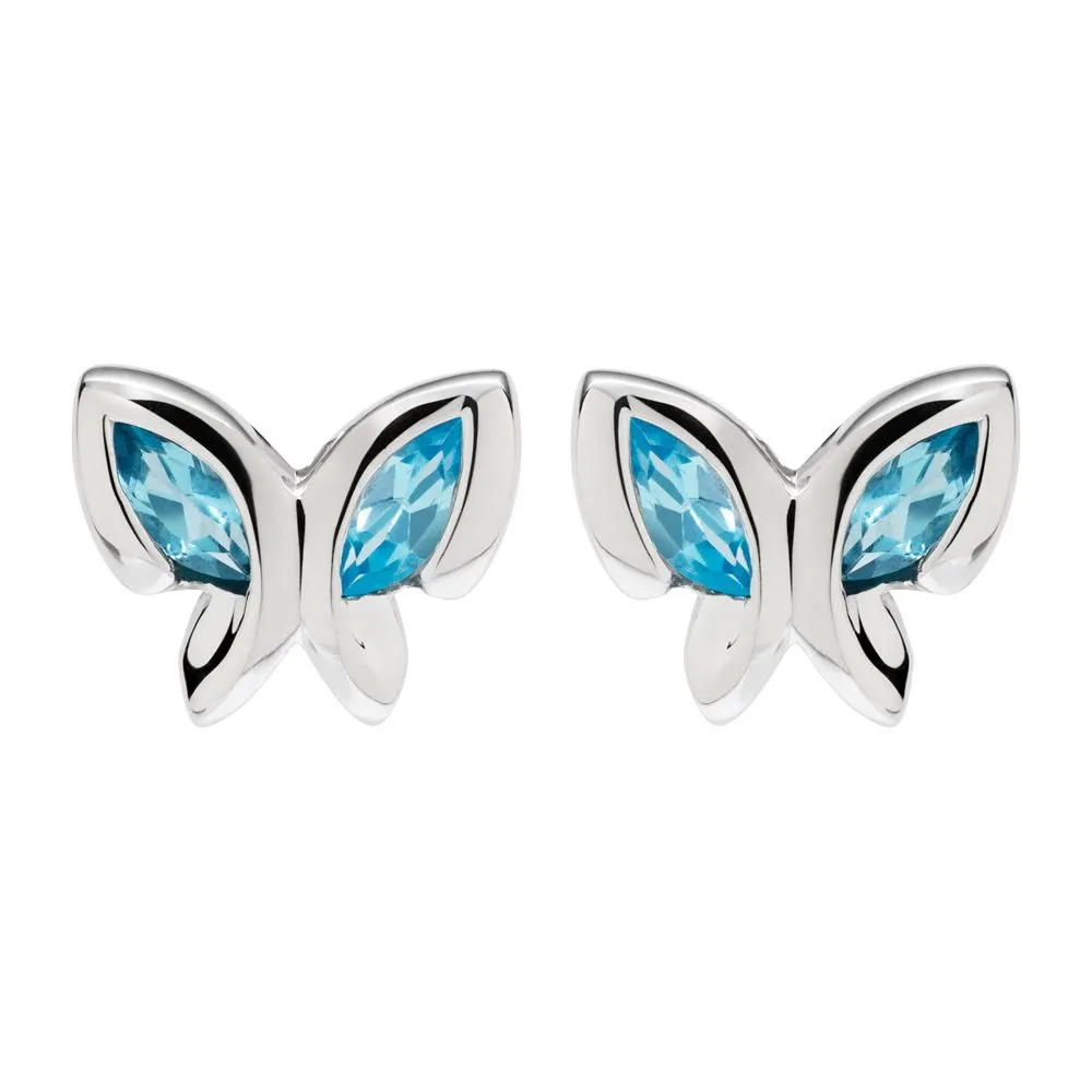 Unique Ladies Sterling Silver Blue Topaz Butterfly Stud Earrings