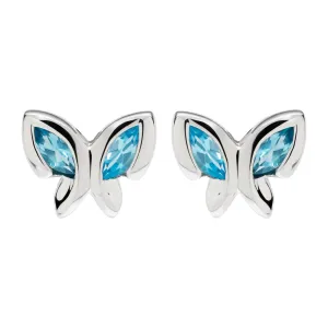 Unique Ladies Sterling Silver Blue Topaz Butterfly Stud Earrings