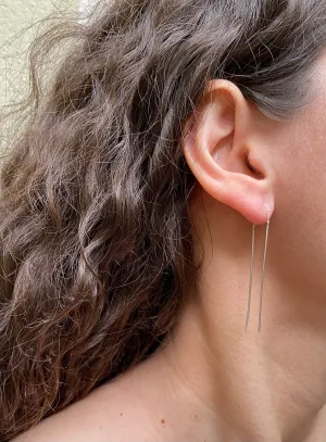 Unique line threader minimalist  silver earrings, dangle earrings