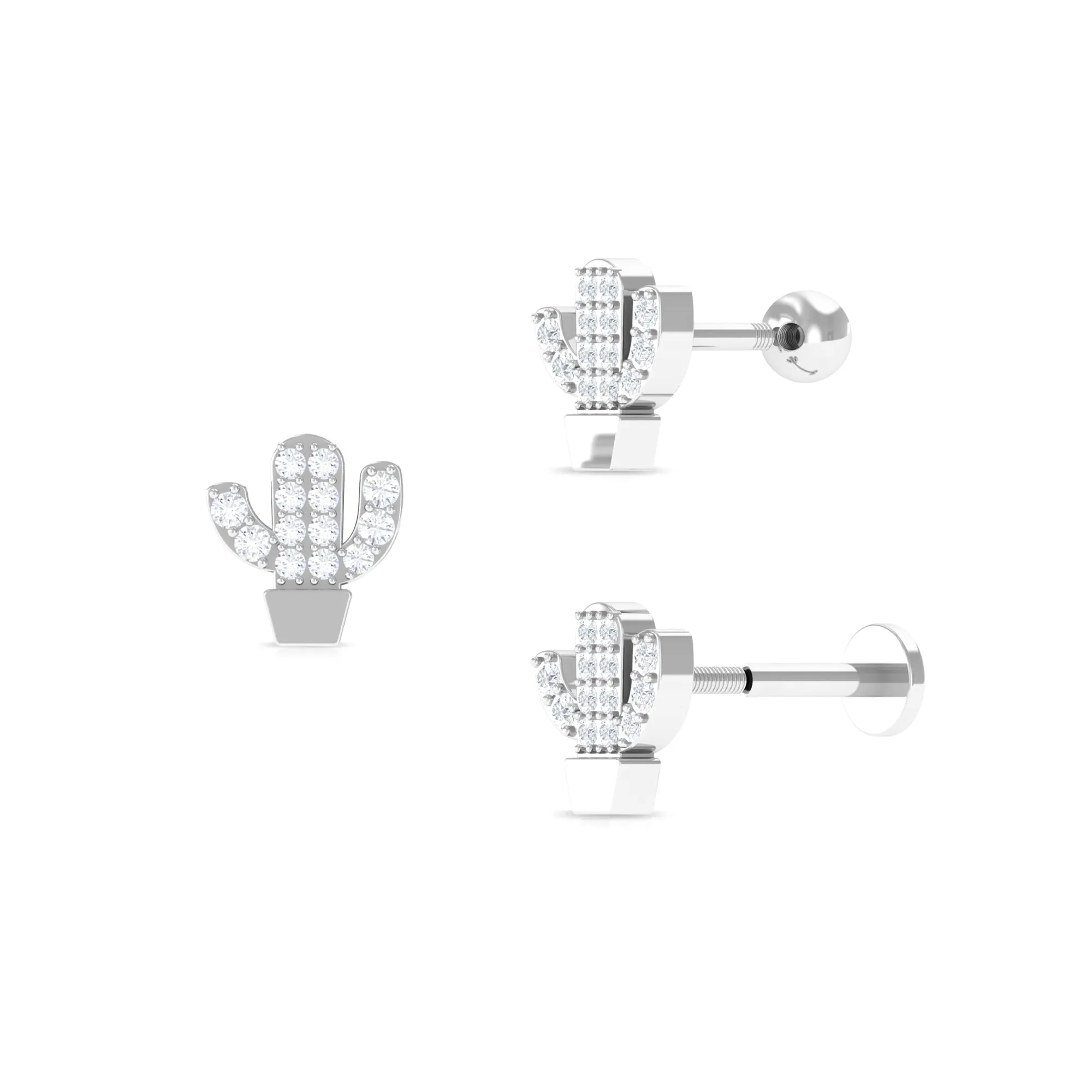 Unique Moissanite Cactus Earring for Cartilage Piercing