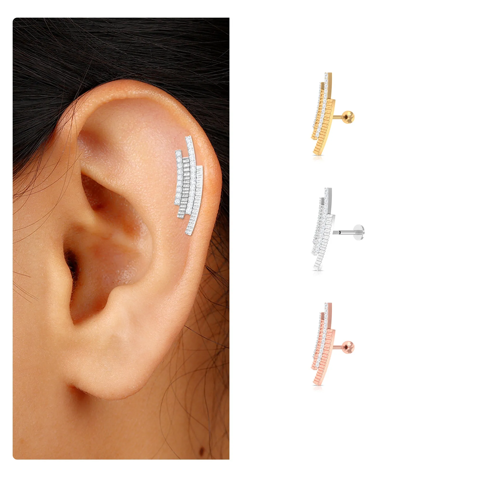 Unique Moissanite Curved Cartilage Earring