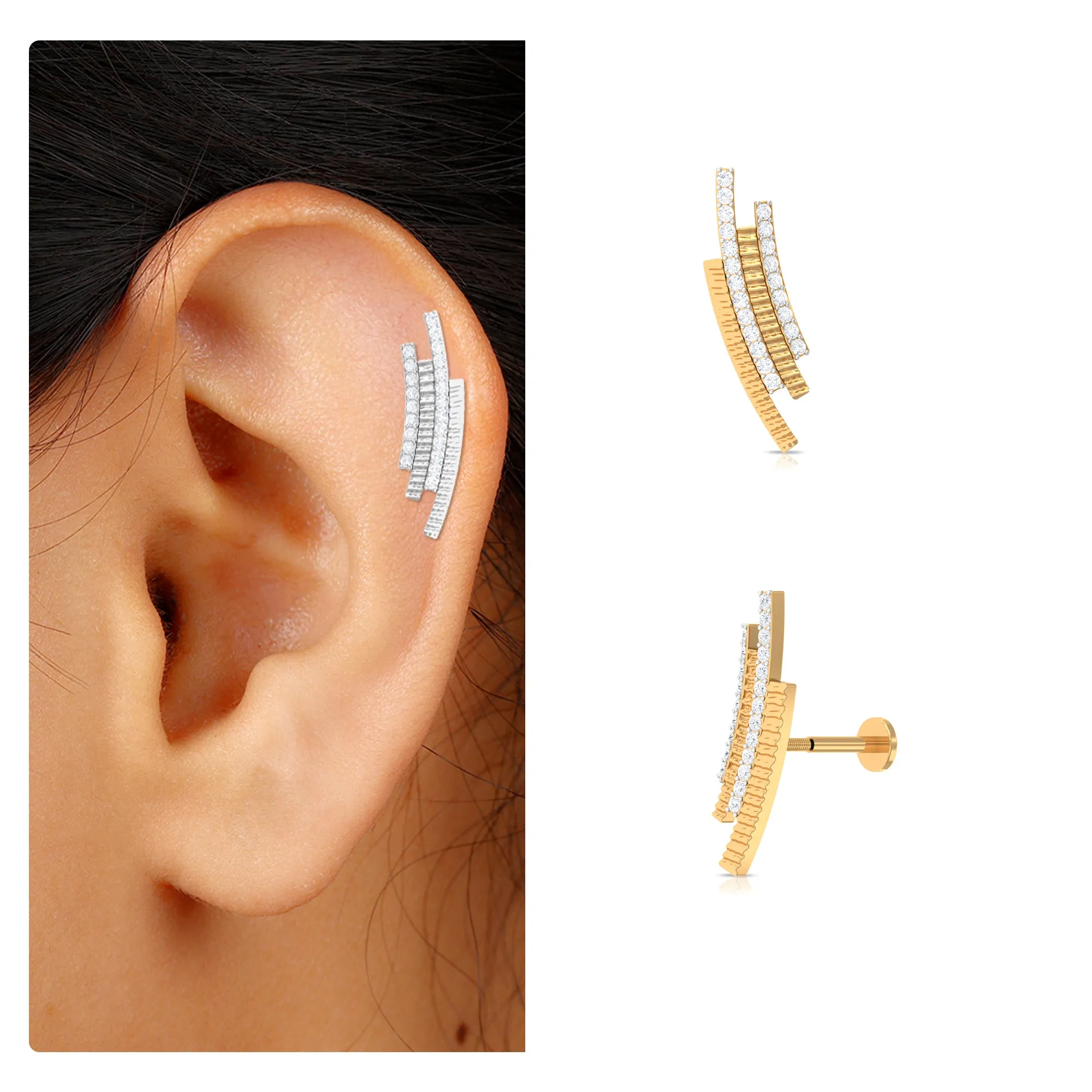 Unique Moissanite Curved Cartilage Earring