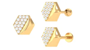 Unique Moissanite Geometric Earring for Upper Lobe Piercing