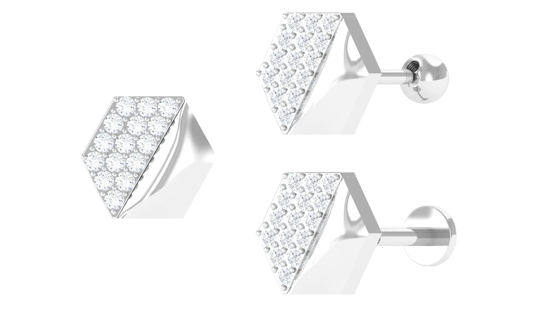 Unique Moissanite Geometric Earring for Upper Lobe Piercing