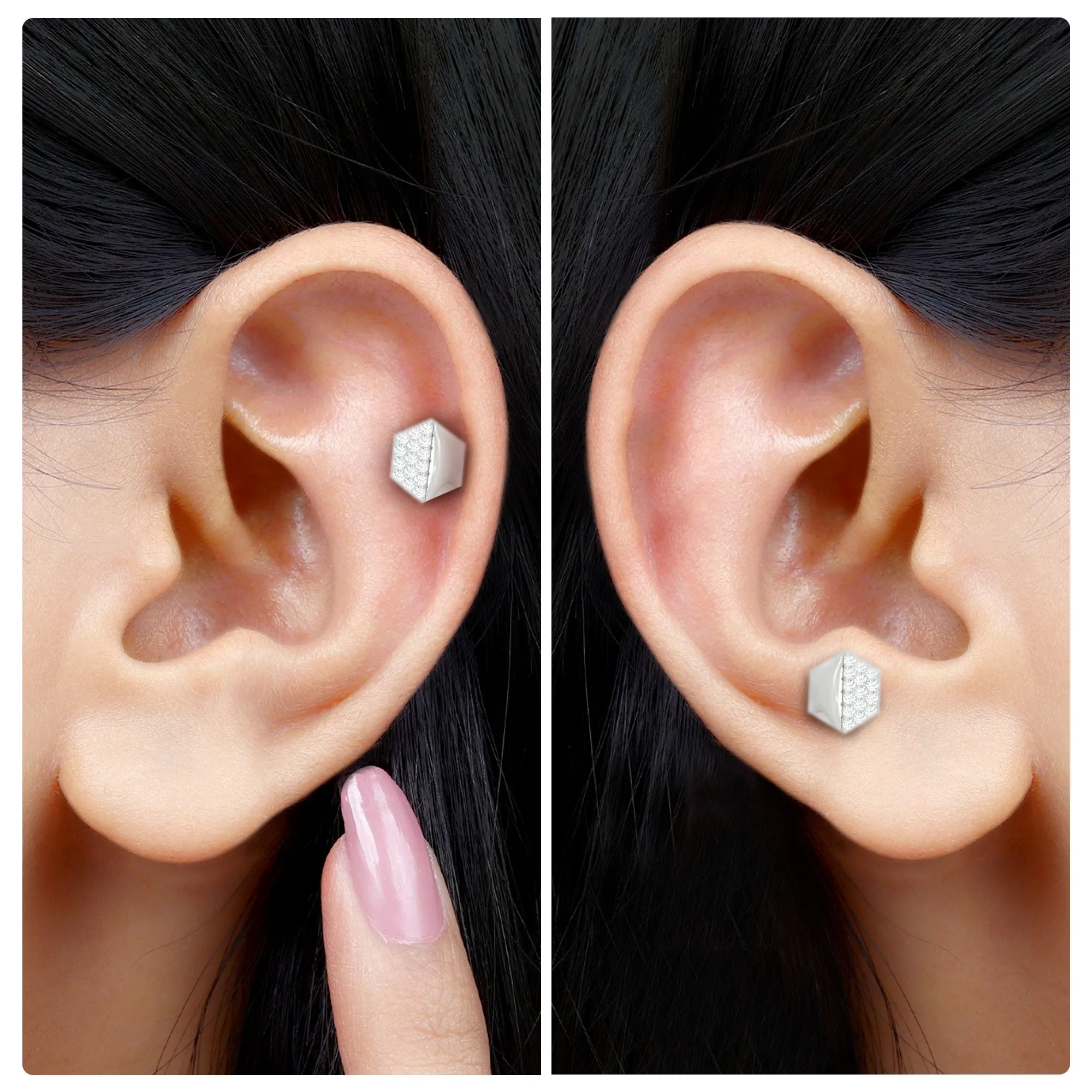 Unique Moissanite Geometric Earring for Upper Lobe Piercing
