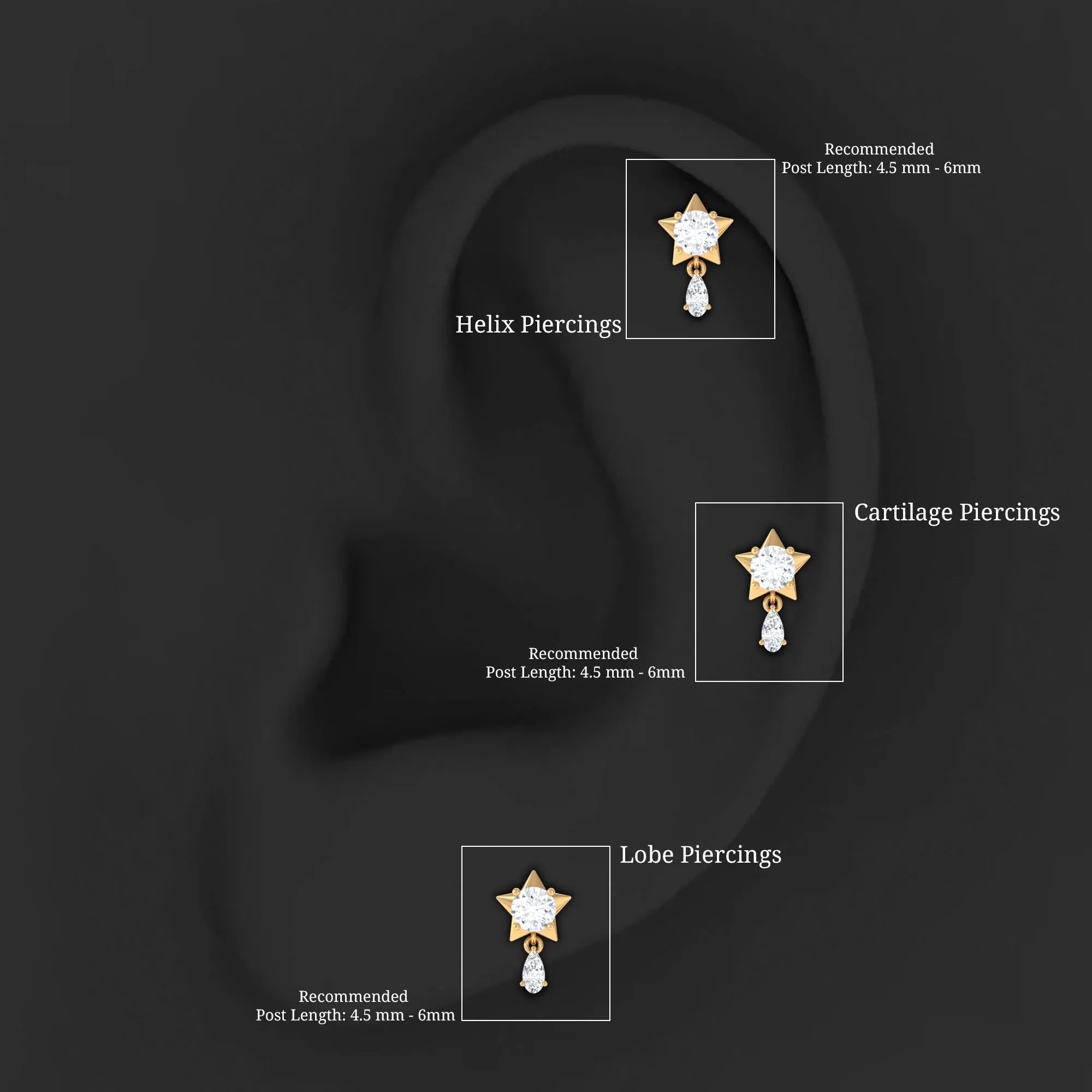 Unique Moissanite Star Drop Earring for Cartilage Piercing
