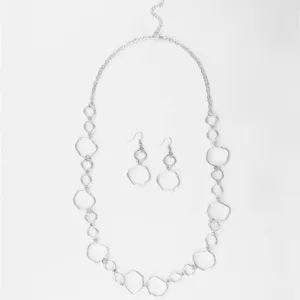 Unique Silver Chain Necklace and Earrings Set