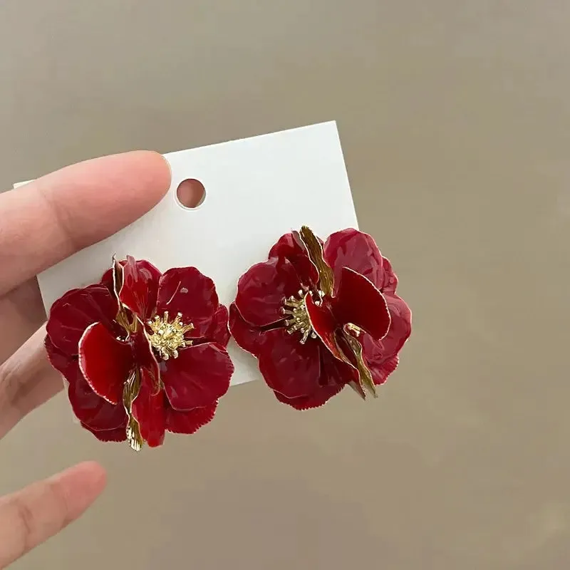 Unique Stud Earrings Camellia Earring Statement Jewelry