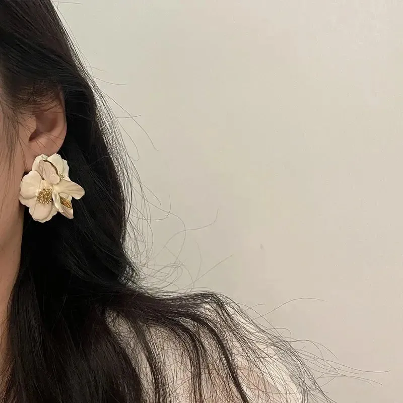 Unique Stud Earrings Camellia Earring Statement Jewelry