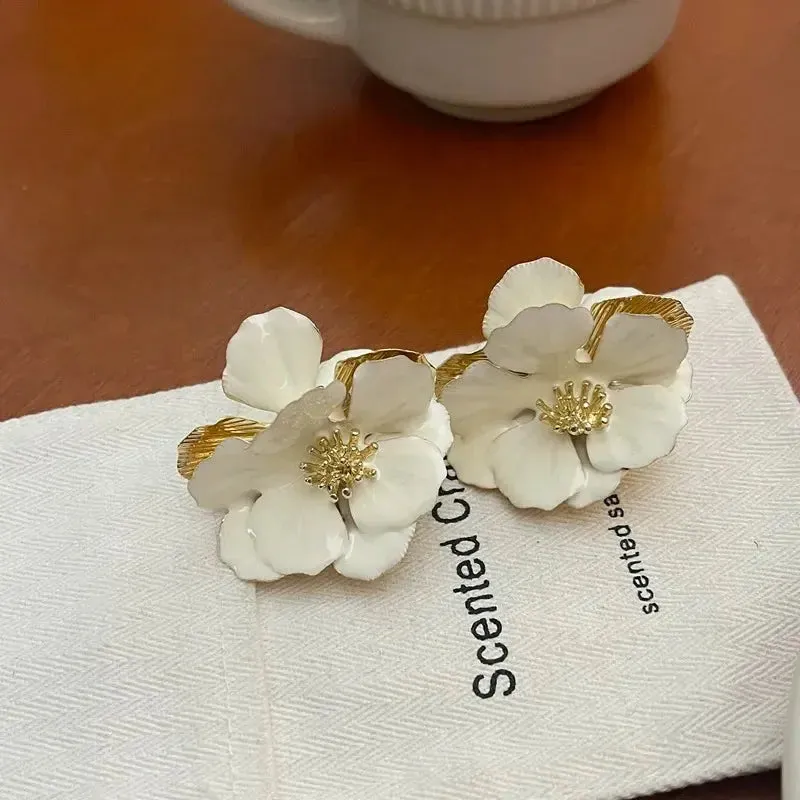 Unique Stud Earrings Camellia Earring Statement Jewelry