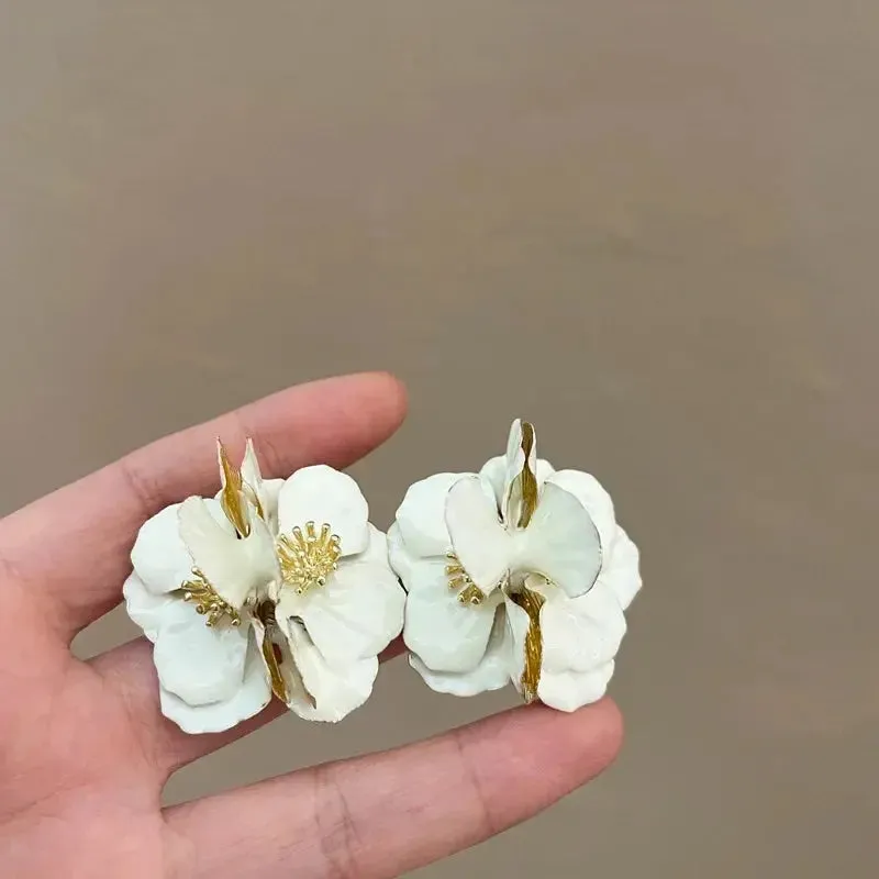 Unique Stud Earrings Camellia Earring Statement Jewelry