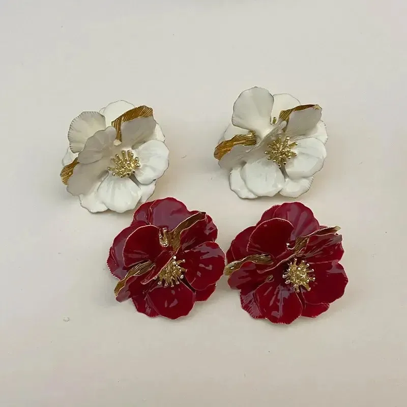 Unique Stud Earrings Camellia Earring Statement Jewelry