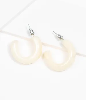 Unique Vintage Cream Acrylic Hoop Earrings