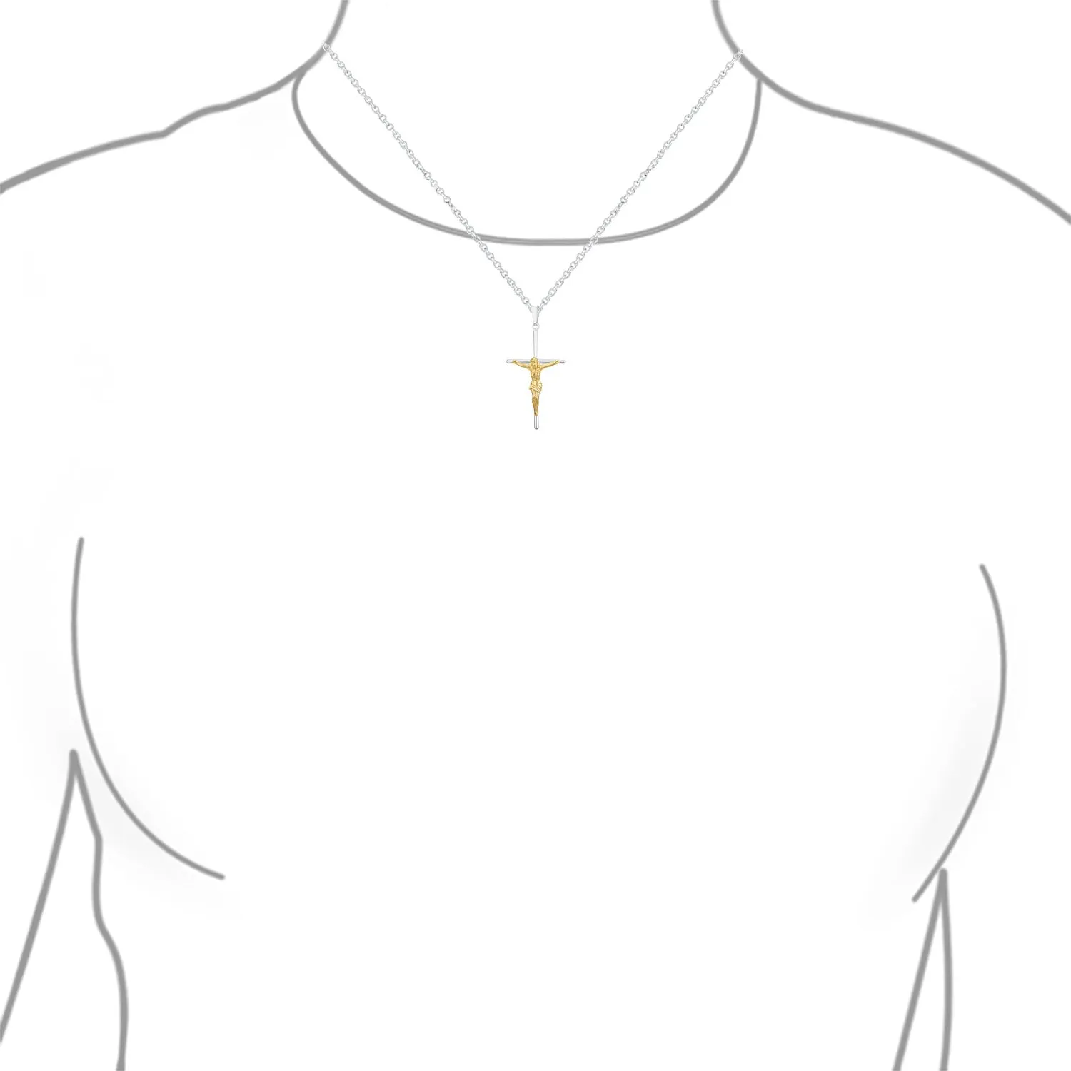 Unisex Medium Jesus Crucifix Cross Pendant Necklace 2-Tone Gold Sterling Silver