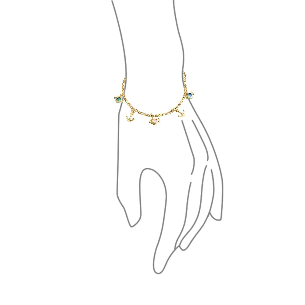 Vacation Nautical Star Dolphin Dangling Charm Bracelet 18K Gold Plated