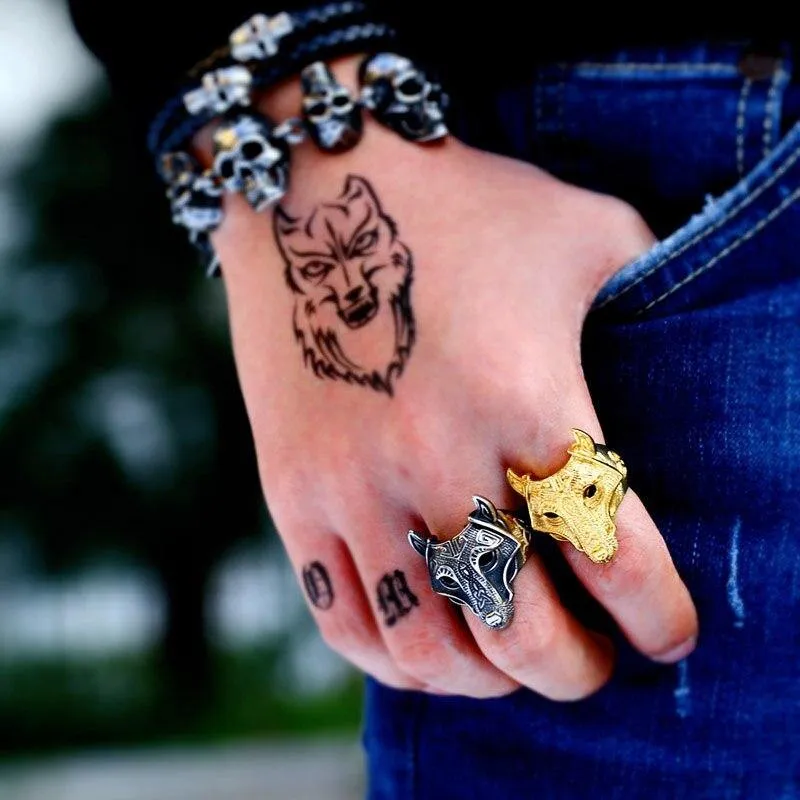 Viking Nordic Wolf Head Odin 's Symbol Ring