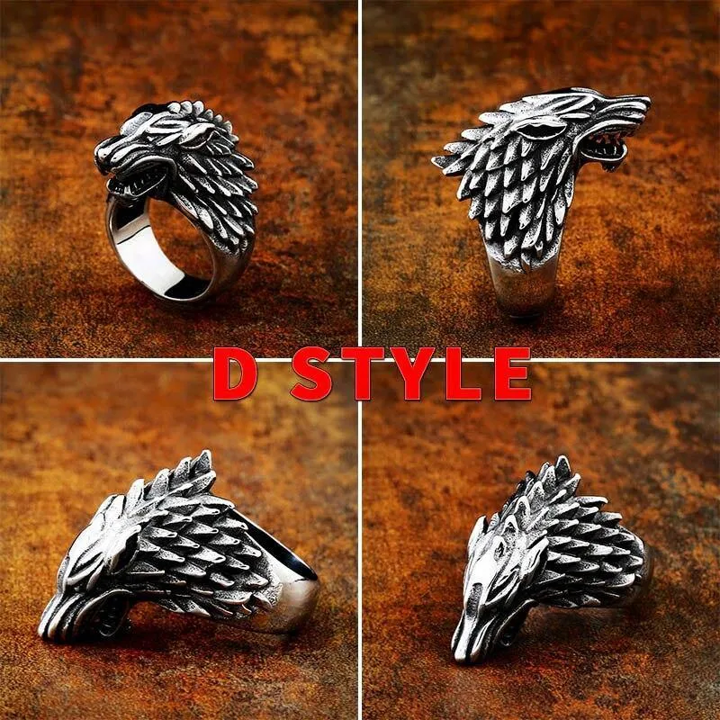 Viking Nordic Wolf Head Odin 's Symbol Ring