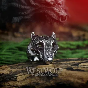 Viking Nordic Wolf Head Odin 's Symbol Ring