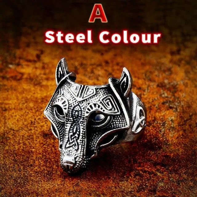 Viking Nordic Wolf Head Odin 's Symbol Ring