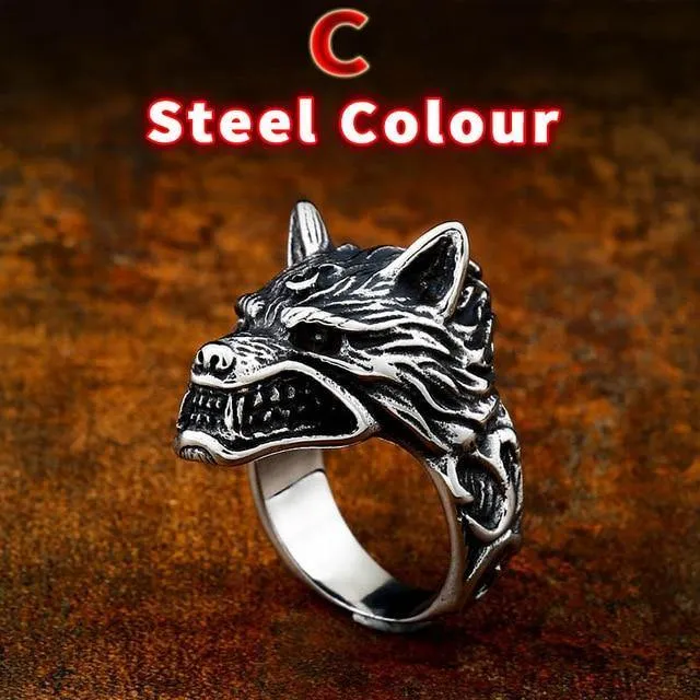 Viking Nordic Wolf Head Odin 's Symbol Ring