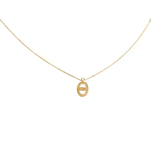 Vintage Dior Rhinestone Circle Logo Plate 43cm Gold Necklace