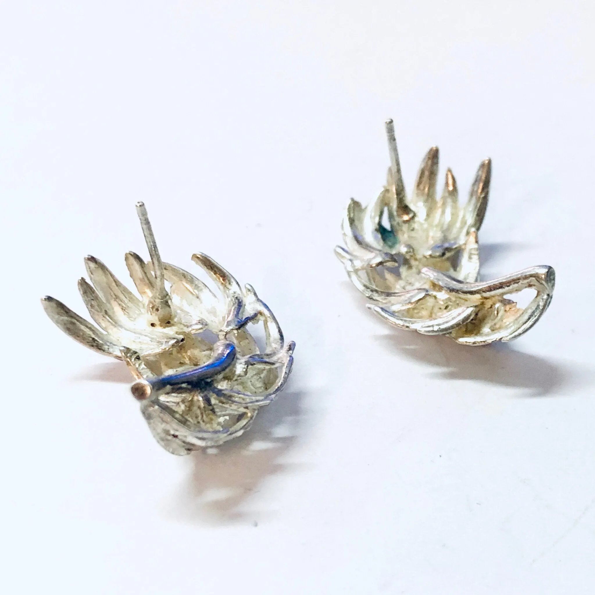 Vintage Earrings, Silver Earrings, Vintage Jewelry, Pierced Ears, Feather Earrings, Leaf Earrings, Unique Jewelry, Sparkly Jewelry, 925